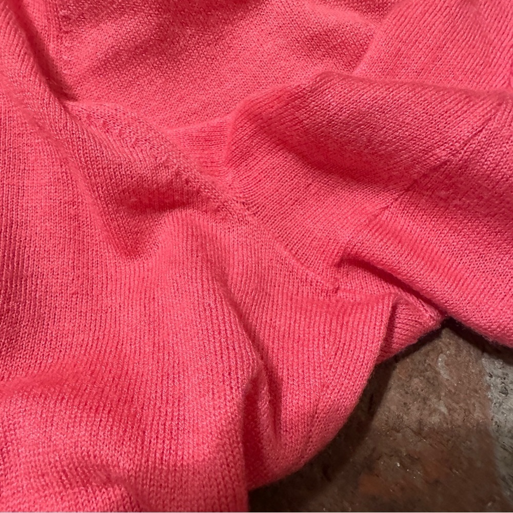 Tory Burch Bright Pink Ruffle Wool Cashmere Button Up Knit Cardigan Sweater XL - Picture 13 of 16